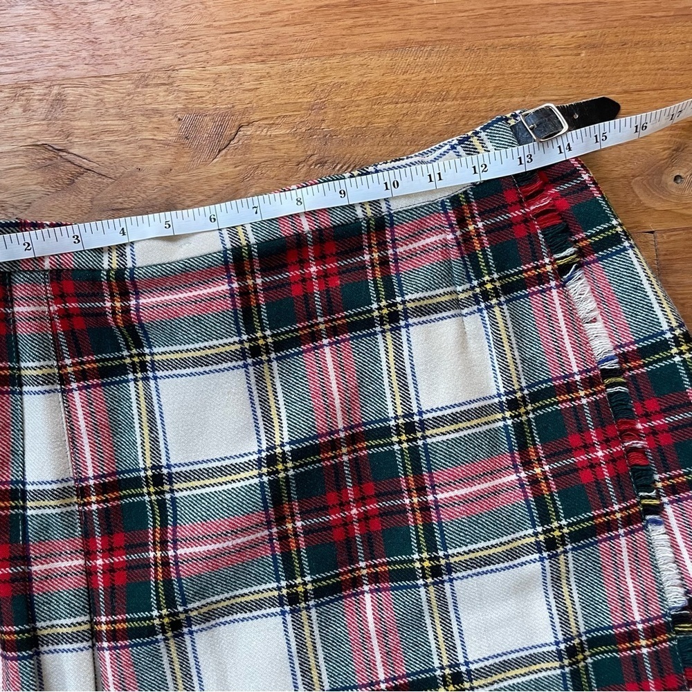 Vintage Deans of Scotland Red & Green Tartan Plaid True Wrap Pleated Midi Skirt - Picture 13 of 15